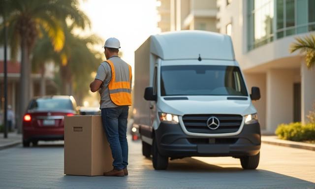 E-commerce delivery vehicle in urban setting