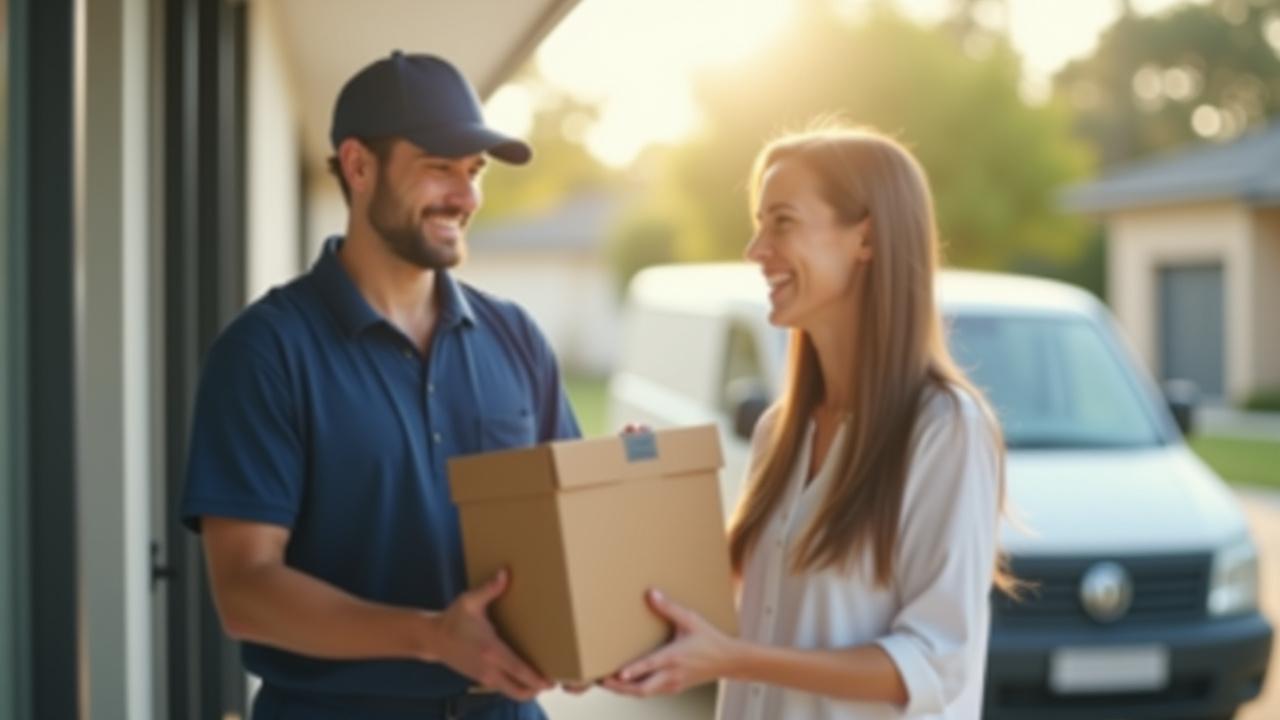 Professional delivery driver handing a package to a customer in Oakland Park