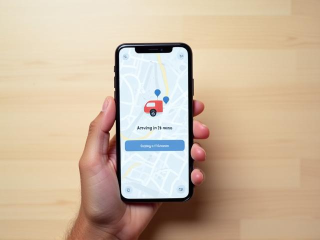 A smartphone display showing real-time delivery tracking map